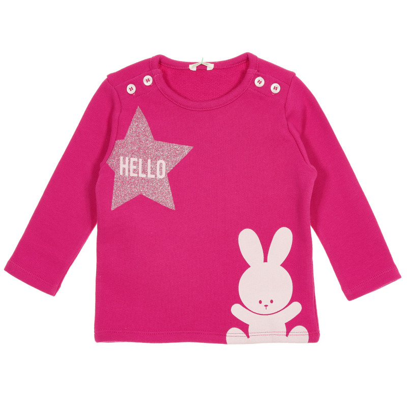 Bluză cu imprimeu și inscripție pentru bebeluși, roz închis  228753