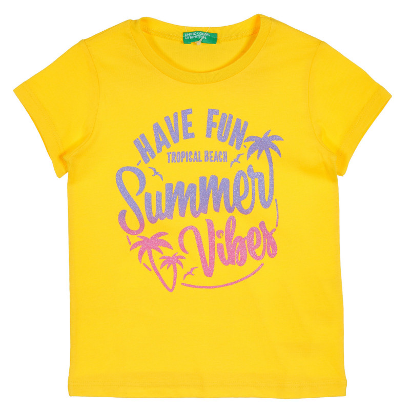Tricou de bumbac cu imprimeu de brocart pentru fetițe, galben  228819
