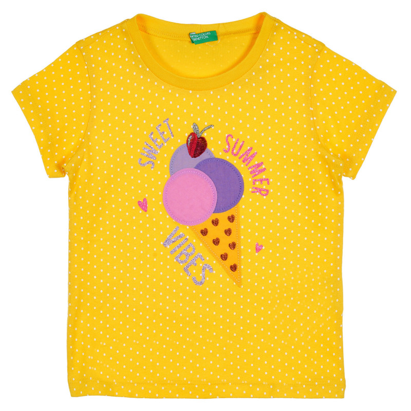 Tricou din bumbac cu imprimeu figural și aplicație, galben  228833
