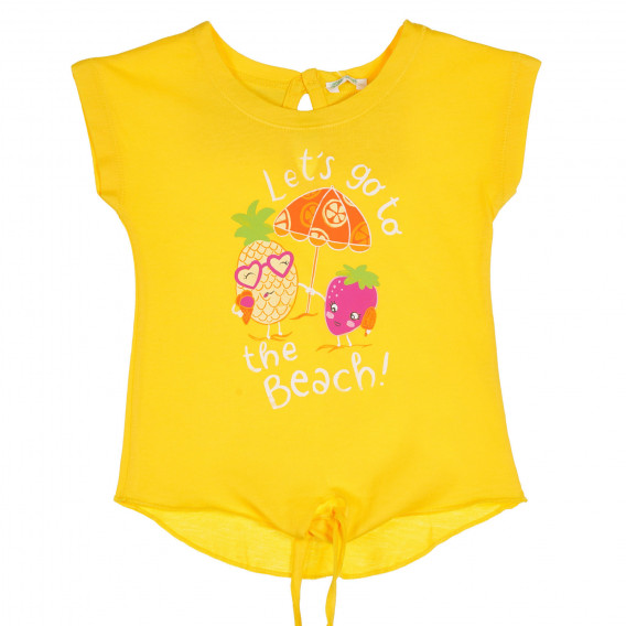 Tricou din bumbac cu spate alungit și imprimeu pentru bebeluși, galben Benetton 228837 
