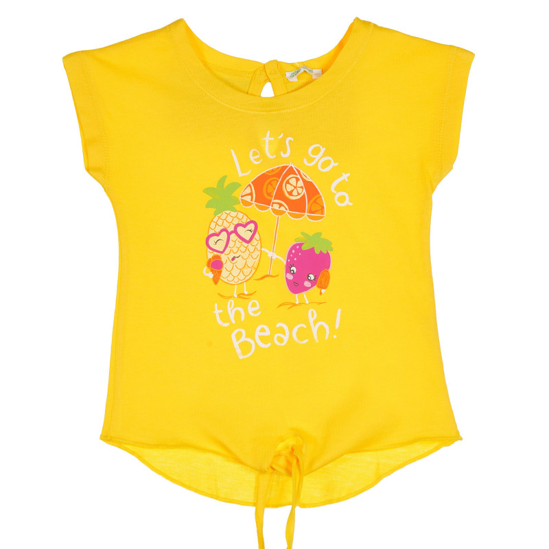 Tricou din bumbac cu spate alungit și imprimeu pentru bebeluși, galben  228837