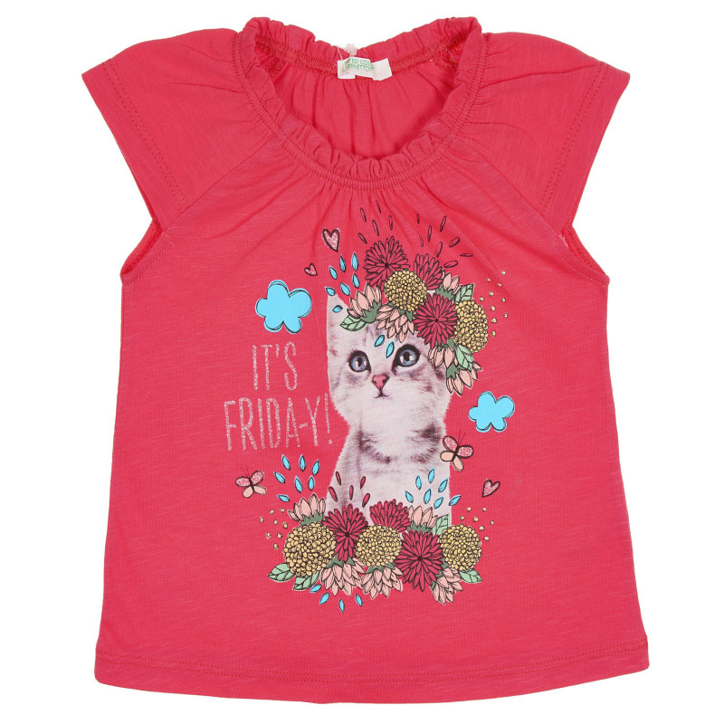 Bluză din bumbac cu mâneci scurte și imprimare grafică pentru bebeluși, roșie  228888