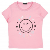 Tricou din bumbac cu imprimeu emoticon, roz Benetton 228968 