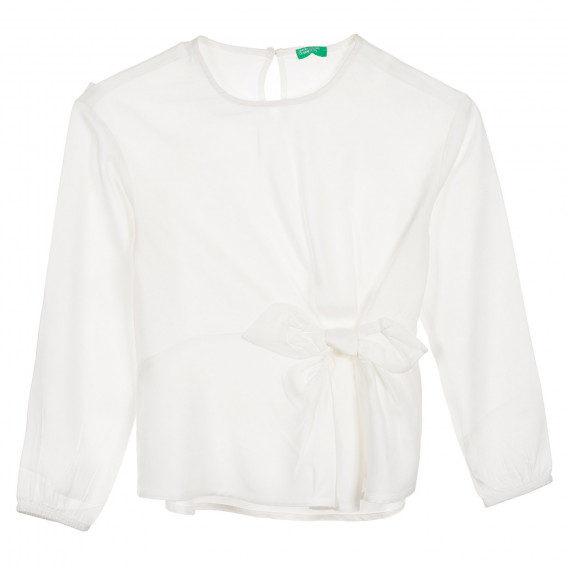 Bluză din bumbac cu mâneci lungi și panglică, albă Benetton 228972 