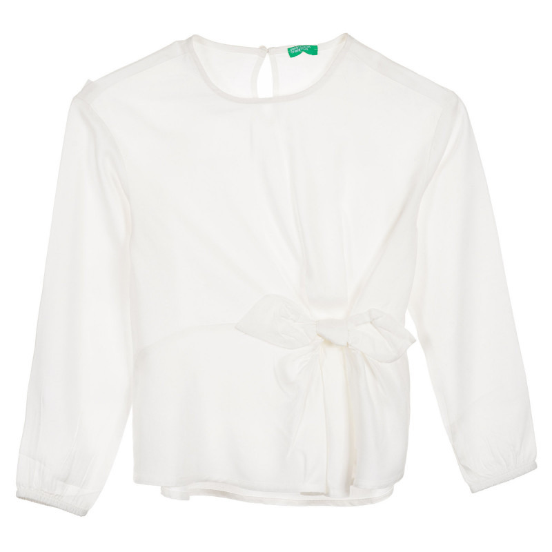 Bluză din bumbac cu mâneci lungi și panglică, albă  228972