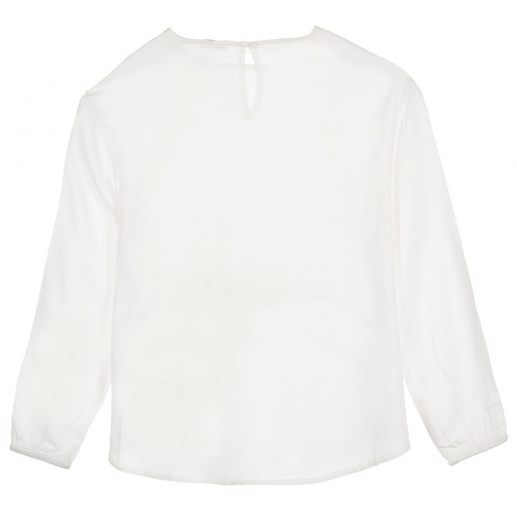 Bluză din bumbac cu mâneci lungi și panglică, albă Benetton 228975 4