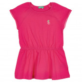 Bluză din bumbac cu aplicație de cireașă, roz Benetton 228976 