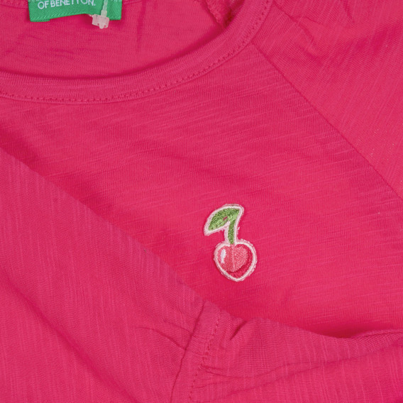 Bluză din bumbac cu aplicație de cireașă, roz Benetton 228978 3