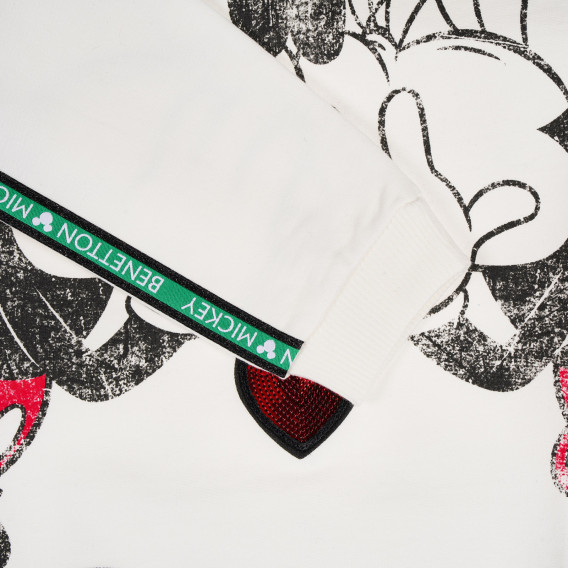 Bluză din bumbac cu imprimeu Mickey și Minnie, albă Benetton 228992 3