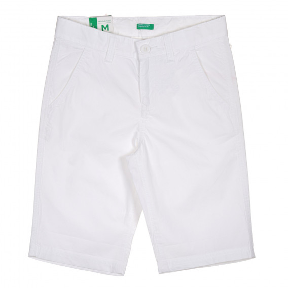 Pantaloni scurți din bumbac cu sigla mărcii, albi Benetton 229045 