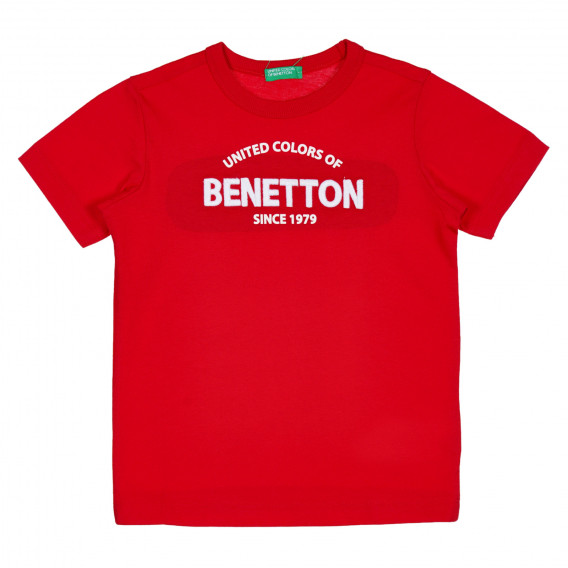 Tricou din bumbac cu inscripția mărcii pentru bebeluși, roșu Benetton 229081 