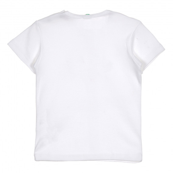 Tricou din bumbac cu inscripție de marcă, în alb Benetton 229116 4