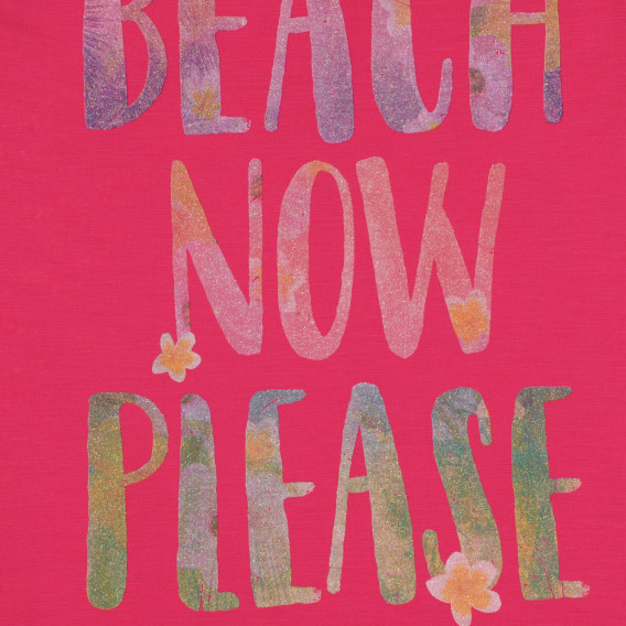 Maieu din bumbac cu inscripția Beach now please, roz Benetton 229210 2