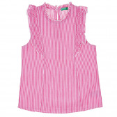 Bluză din bumbac fără mâneci, cu bucle în dungi albe și roz Benetton 229217 