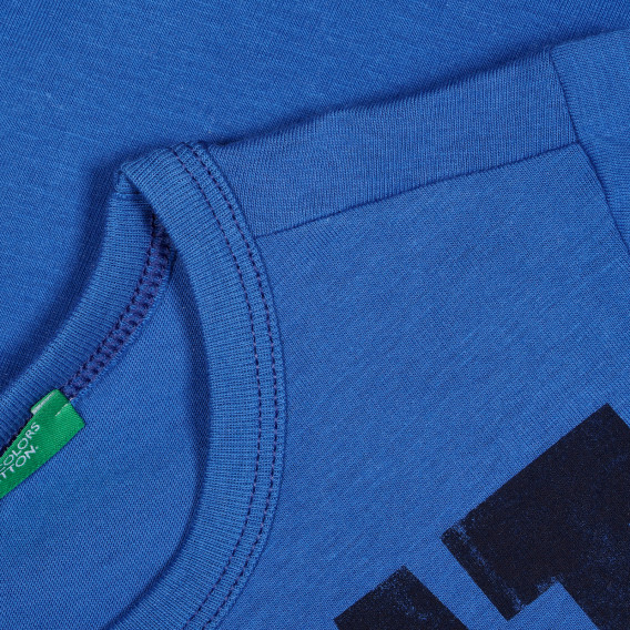 Tricou din bumbac cu inscripția Great, albastru Benetton 229250 3