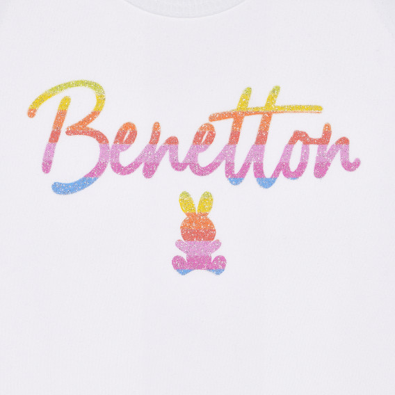 Maieu de bumbac cu imprimare și inscripție de marcă pentru bebeluși, alb Benetton 229288 2