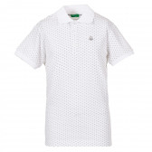 Tricou din bumbac cu mâneci scurte și guler cu imprimeu, alb Benetton 229326 