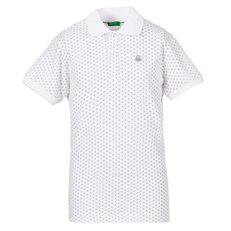 Tricou din bumbac cu mâneci scurte și guler cu imprimeu, alb  229326