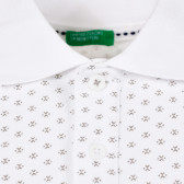Tricou din bumbac cu mâneci scurte și guler cu imprimeu, alb Benetton 229327 2