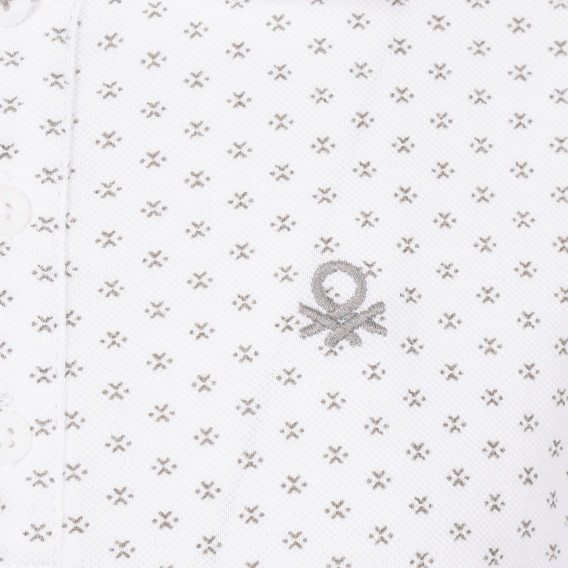 Tricou din bumbac cu mâneci scurte și guler cu imprimeu, alb Benetton 229328 3