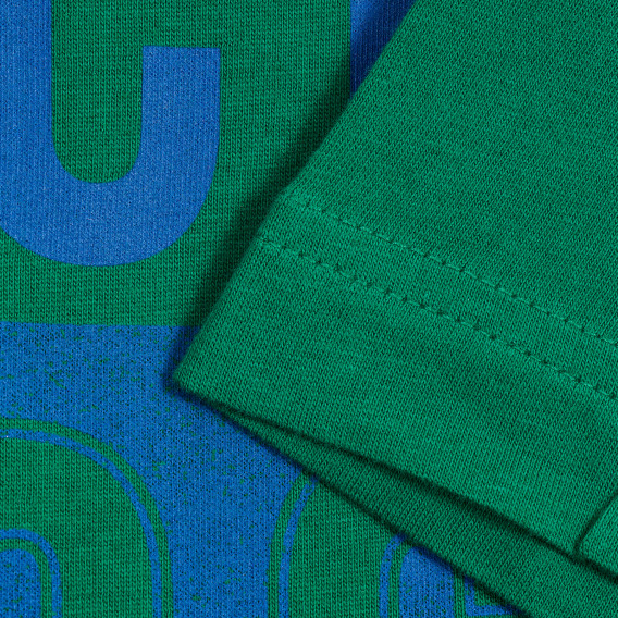 Tricou din bumbac cu inscripție albastră, verde Benetton 229455 2