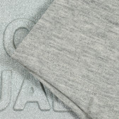 Bluză din bumbac cu mâneci scurte și inscripție în relief, gri Benetton 229482 3
