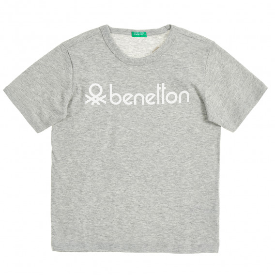 Tricou din bumbac cu logo-ul mărcii, în gri melanj Benetton 229541 