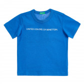 Tricou din bumbac cu sigla mărcii, în albastru Benetton 229553 