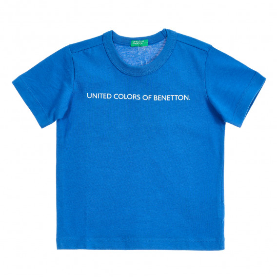 Tricou din bumbac cu sigla mărcii, în albastru Benetton 229553 