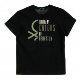 Tricou din bumbac cu sigla și numele mărcii, negru Benetton 229585 