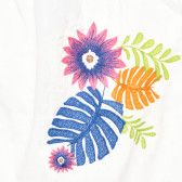 Bluză din bumbac cu mâneci scurte și broderie florală, albă Benetton 229624 2