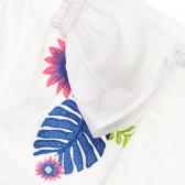 Bluză din bumbac cu mâneci scurte și broderie florală, albă Benetton 229625 3