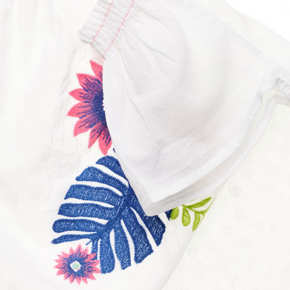 Bluză din bumbac cu mâneci scurte și broderie florală, albă Benetton 229625 3