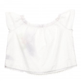 Bluză din bumbac cu mâneci scurte și broderie florală, albă Benetton 229626 4