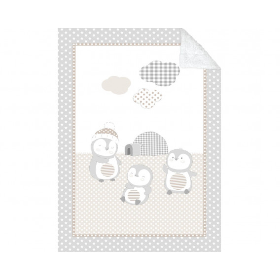 Pătură moale pentru bebeluși cu sherpa Penguin family, 110x140 cm,  bej Kikkaboo 229700 