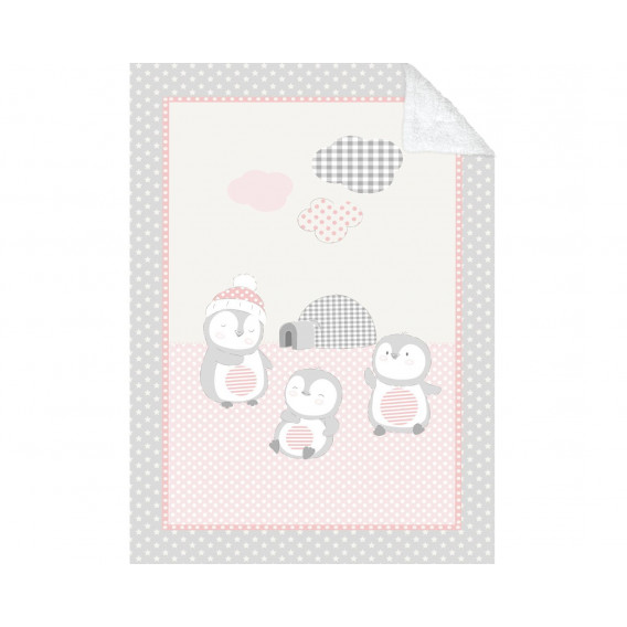 Pătură moale pentru bebeluși cu sherpa Penguin family, 110x140 cm, roz Kikkaboo 229701 