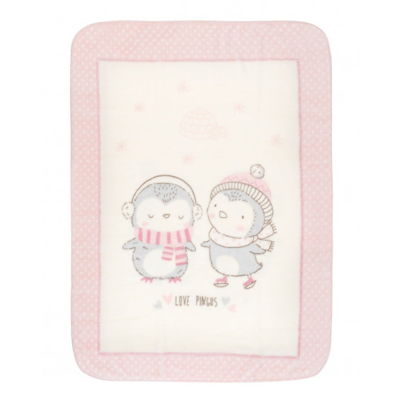 Pătură moale pentru bebeluși Love Pingus, 80x110 cm, roz Kikkaboo 229708 