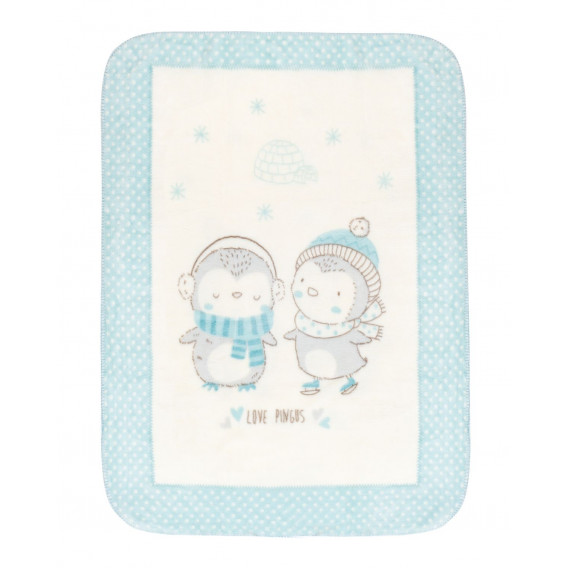  Pătură moale pentru bebeluși Love Pingus, 80x110 cm, albastră Kikkaboo 229711 