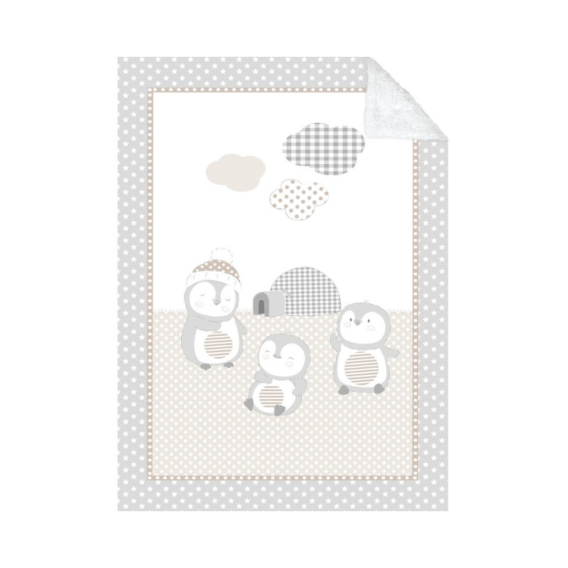 Pătură moale pentru bebeluși cu sherpa Penguin family, 80x110 cm, bej  229716