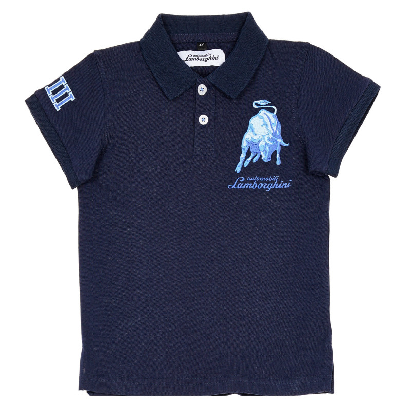 Tricou de bumbac pentru băieți, cu imprimeu taur și inscripție, albastru închis  230212
