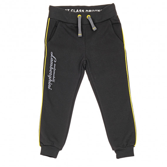 Pantaloni negri cu elemente galbene, pentru băieți Lamborghini 230216 