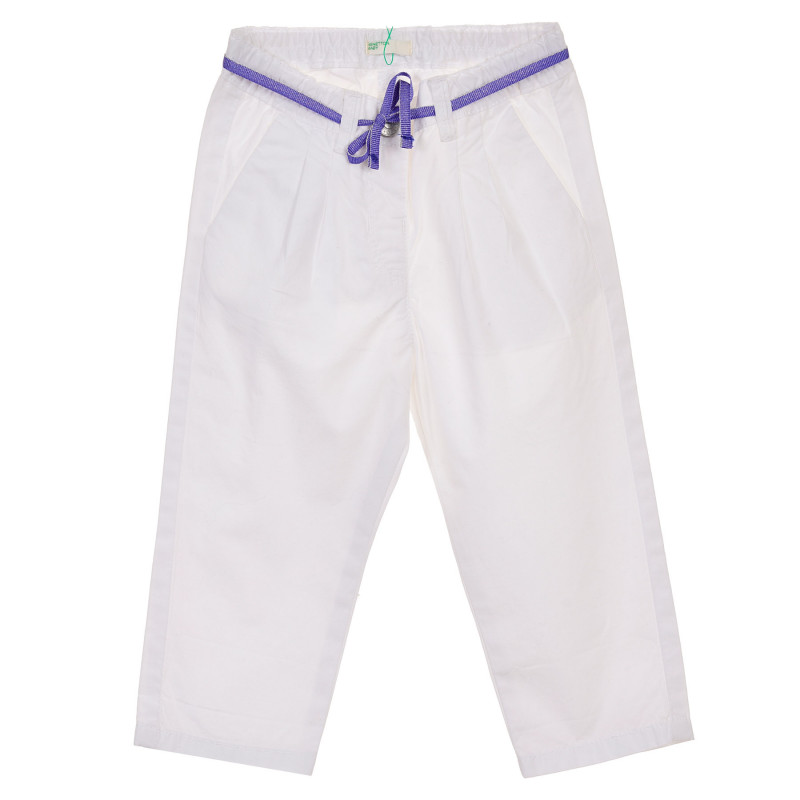 Pantaloni pentru copii din bumbac pentru fete, albi cu șnur albastru  230258