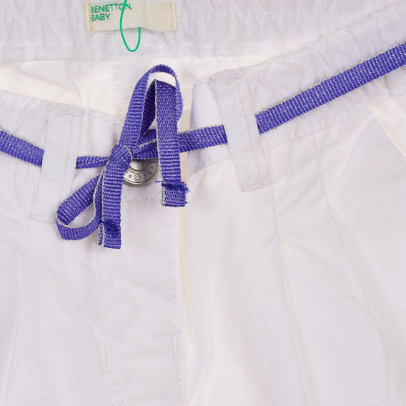 Pantaloni pentru copii din bumbac pentru fete, albi cu șnur albastru Benetton 230259 2
