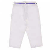 Pantaloni pentru copii din bumbac pentru fete, albi cu șnur albastru Benetton 230261 4
