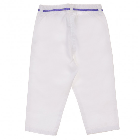 Pantaloni pentru copii din bumbac pentru fete, albi cu șnur albastru Benetton 230261 4