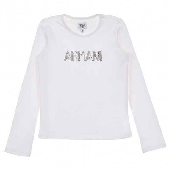 Bluză din bumbac cu mânecă lungă de culoare albă cu imprimeu în față pentru fete Armani 230274 