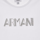 Bluză din bumbac cu mânecă lungă de culoare albă cu imprimeu în față pentru fete Armani 230275 2