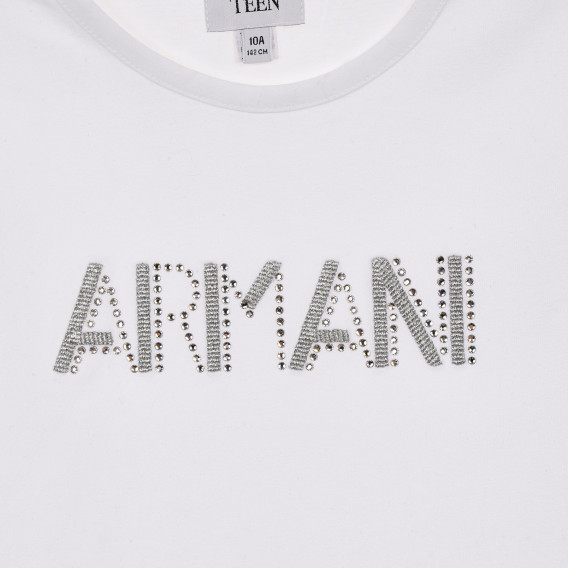 Bluză din bumbac cu mânecă lungă de culoare albă cu imprimeu în față pentru fete Armani 230275 2