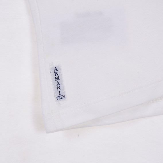 Bluză din bumbac cu mânecă lungă de culoare albă cu imprimeu în față pentru fete Armani 230276 3
