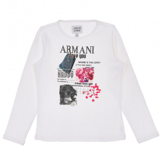 Bluză din bumbac cu mânecă lungă Armani cu imprimeu pentru fete Armani 230282 
